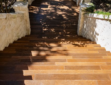 wood-look resurfaced concrete steps